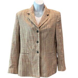 Vintage Le Suit‎ Petite Beige Tweed Blazer | Collared Long Sleeve 12P